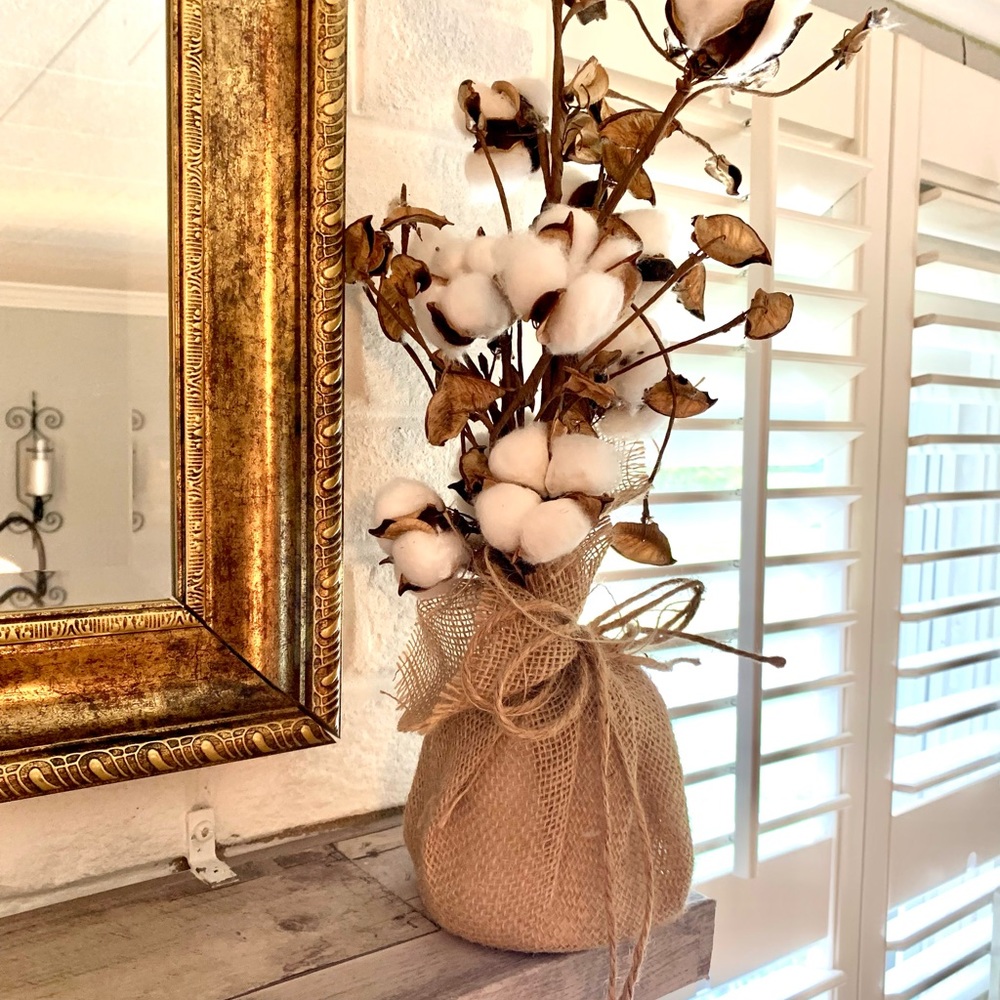 Cotton Arrangement in Burlap